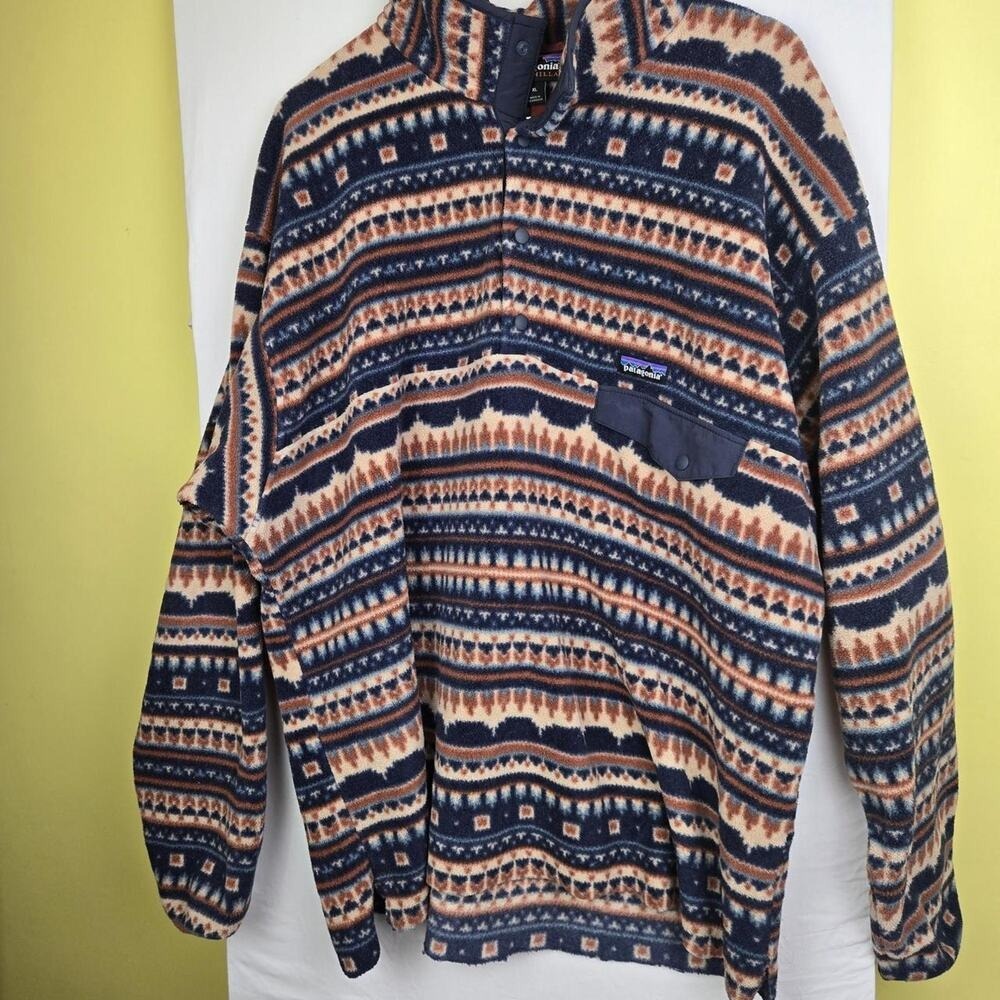 Patagonia Synchilla Snap-T Fleece Pullover XL Aztec Fair Isle Blue Orange. Flaws